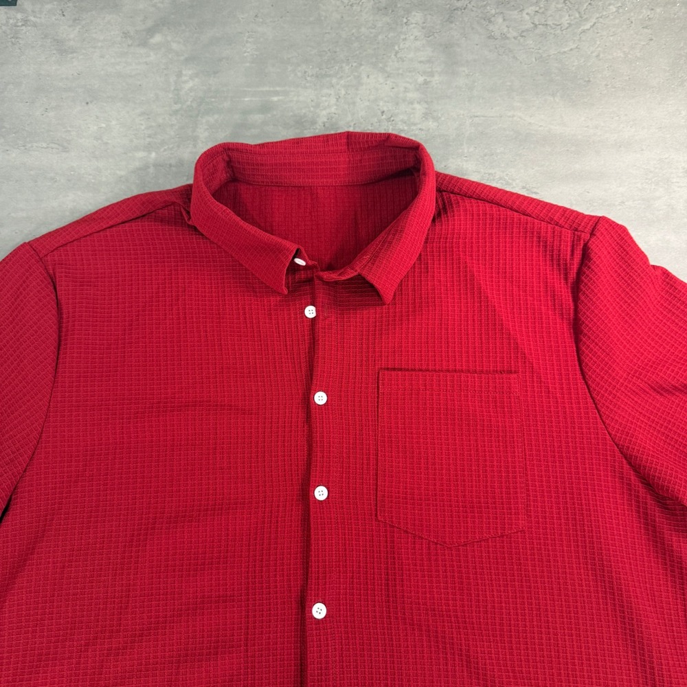 MANFINITY Button Down Shirt Mens 5XL Red Waffle Knit‎ Short Sleeve Textured